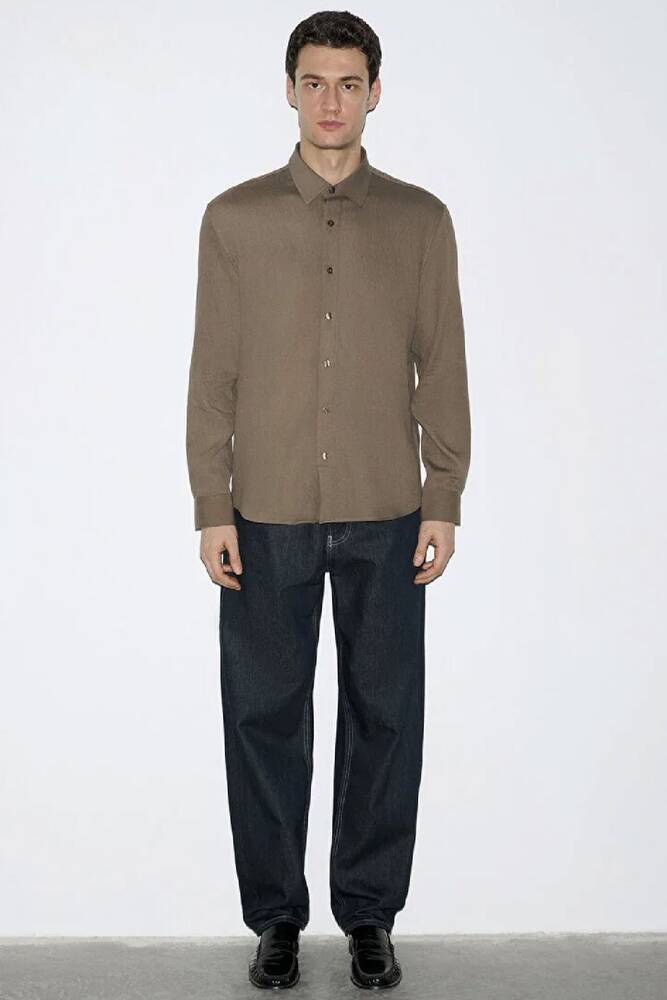 Erkek Uzun Kol Gömlek 0211829-83866 Kahve 