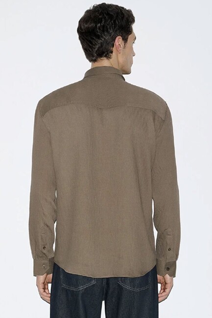 Erkek Uzun Kol Gömlek 0211829-83866 Kahve - Thumbnail