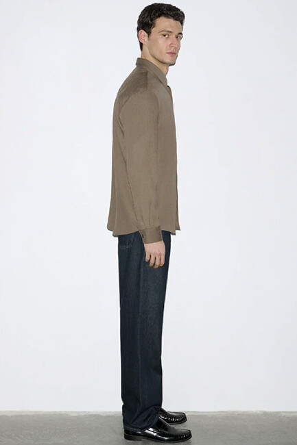 Erkek Uzun Kol Gömlek 0211829-83866 Kahve - Thumbnail