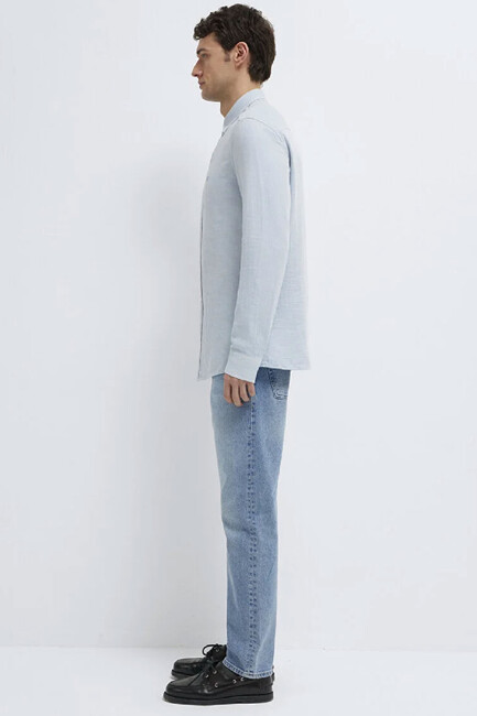 Erkek Uzun Kol Gömlek 0211899-86659 Mavi - Thumbnail