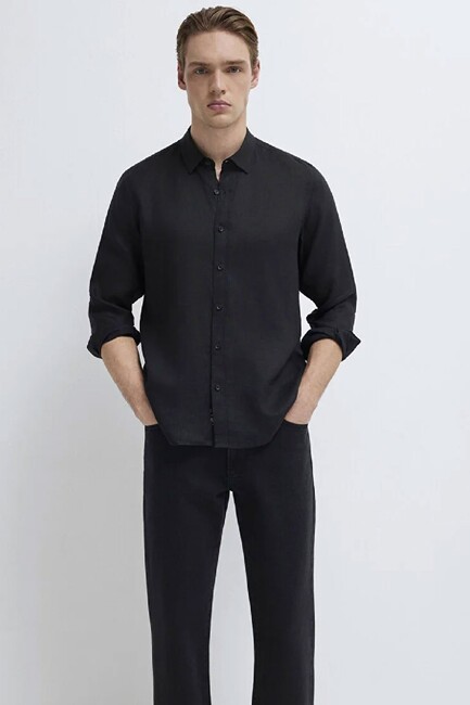 Erkek Uzun Kol Gömlek 0211909-900 Siyah (1)