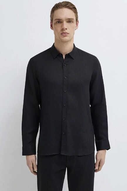 Erkek Uzun Kol Gömlek 0211909-900 Siyah - Thumbnail