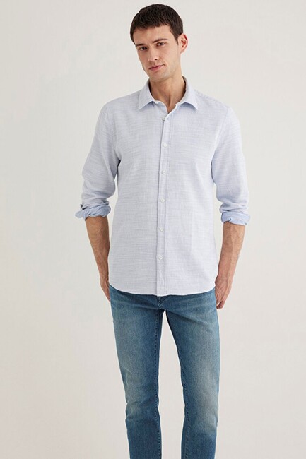 Erkek Uzun Kollu Gömlek 0210053-70874 Mavi (1)