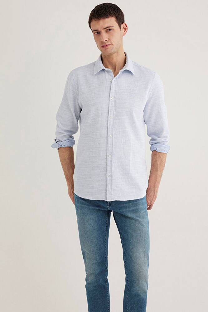 Erkek Uzun Kollu Gömlek 0210053-70874 Mavi 