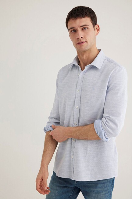 Erkek Uzun Kollu Gömlek 0210053-70874 Mavi (2)