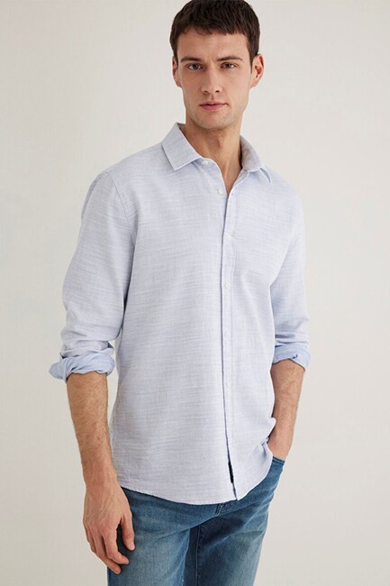 Erkek Uzun Kollu Gömlek 0210053-70874 Mavi (3)