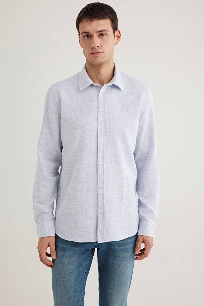 Erkek Uzun Kollu Gömlek 0210053-70874 Mavi 