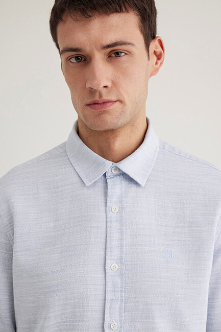 Erkek Uzun Kollu Gömlek 0210053-70874 Mavi - Thumbnail