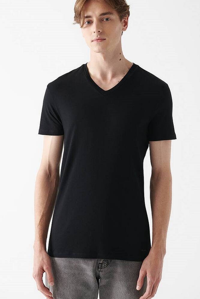 Erkek V Yaka Streç Basic Tişört 061748-900 Siyah 