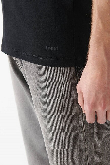 Erkek V Yaka Streç Basic Tişört 061748-900 Siyah - Thumbnail