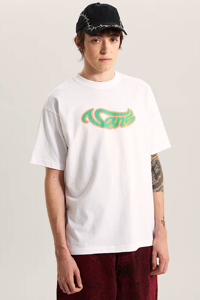 Erkek Wavy Script Tişört VN000TQQWHT1 Beyaz 