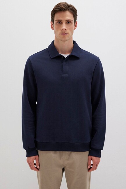 Erkek Yarım Düğmeli Sweat 0S10420-82318 Lacivert - Thumbnail