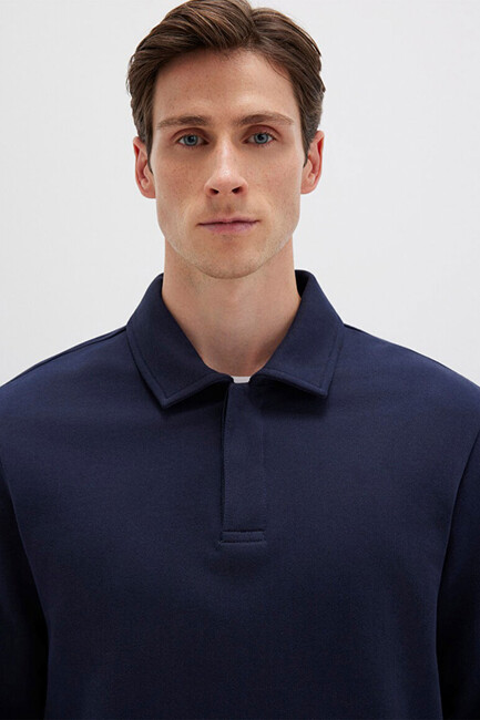 Erkek Yarım Düğmeli Sweat 0S10420-82318 Lacivert - Thumbnail