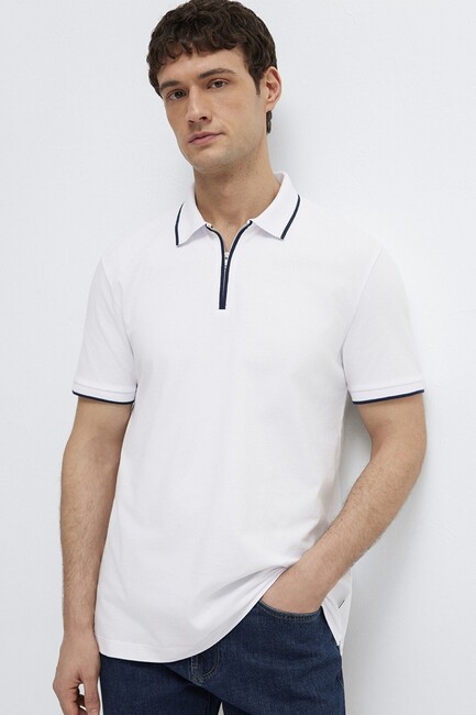 Erkek Yarım Fermuarlı Polo 0613367-620 Beyaz (1)