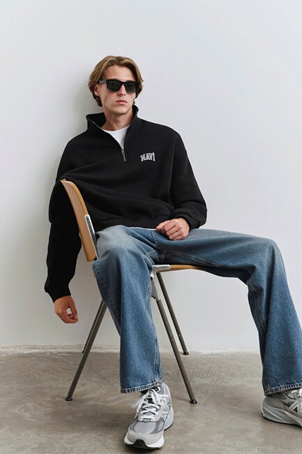 Erkek Yarım Fermuarlı Sweat 0S10208-900 Siyah (1)