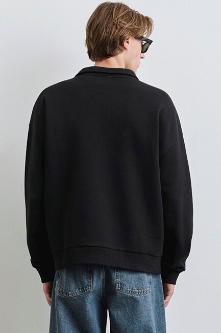 Erkek Yarım Fermuarlı Sweat 0S10208-900 Siyah - Thumbnail