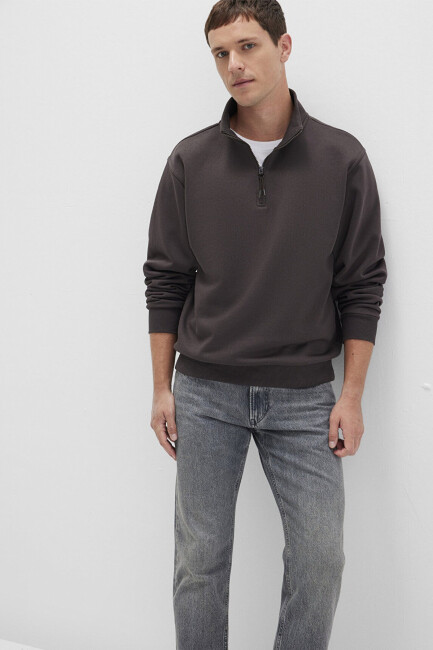Erkek Yarım Fermuarlı Sweat 0S10278-70219 Kahve 