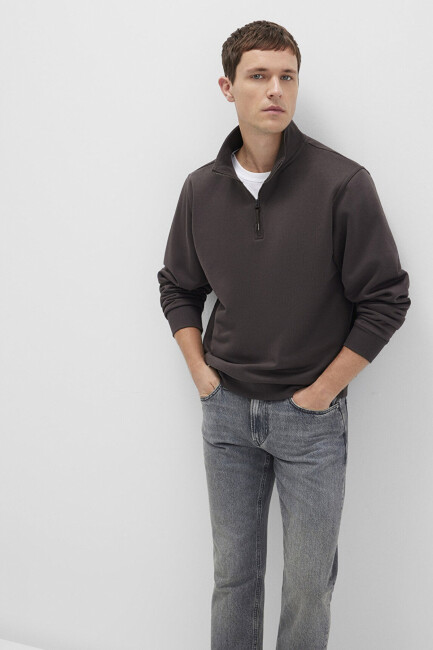 Erkek Yarım Fermuarlı Sweat 0S10278-70219 Kahve  (1)
