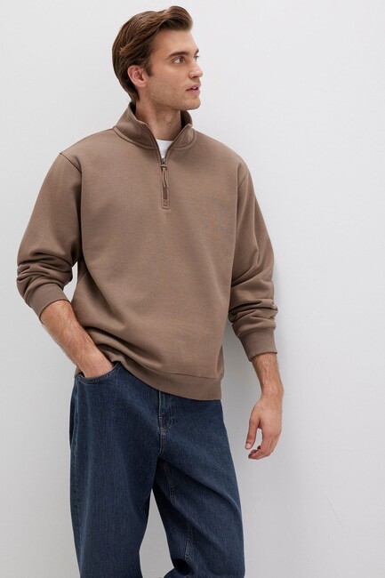 Erkek Yarım Fermuarlı Sweat 0S10278-70378 Kahve (1)