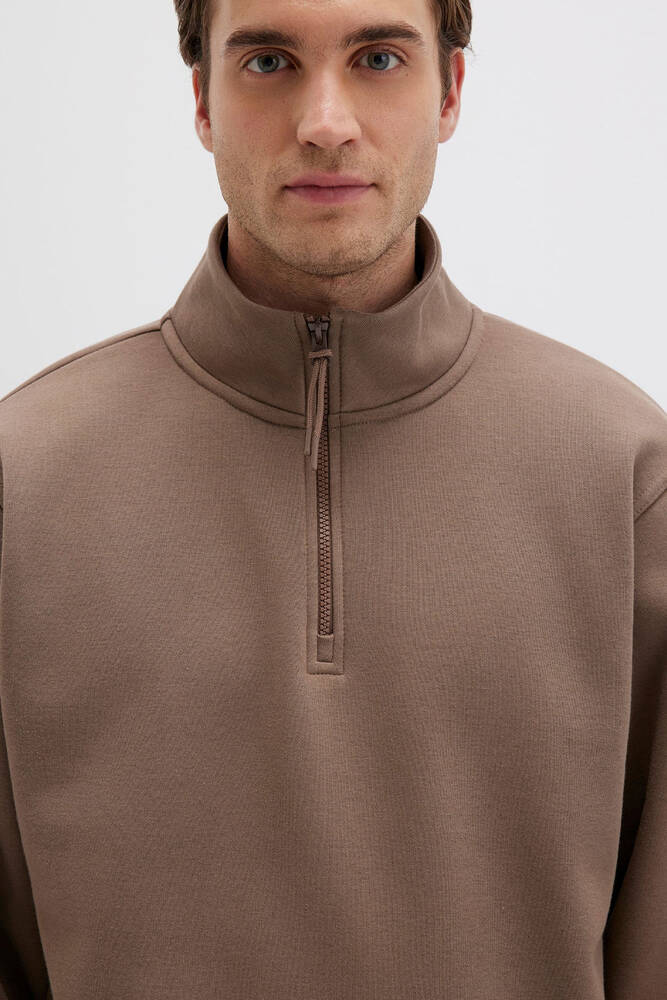 Erkek Yarım Fermuarlı Sweat 0S10278-70378 Kahve 