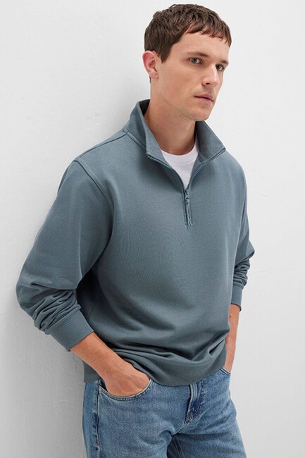 Erkek Yarım Fermuarlı Sweat 0S10278-80889 Yeşil (1)