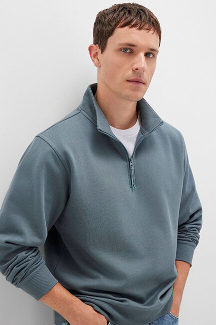Erkek Yarım Fermuarlı Sweat 0S10278-80889 Yeşil - Thumbnail
