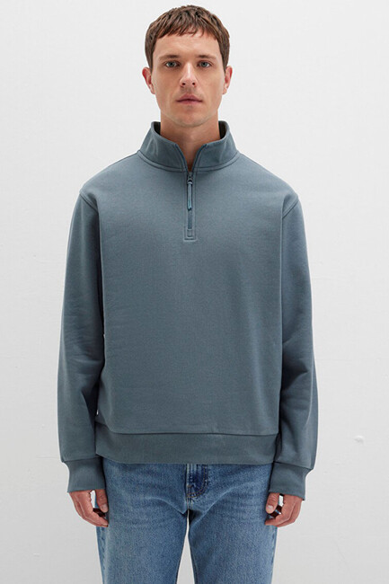 Erkek Yarım Fermuarlı Sweat 0S10278-80889 Yeşil - Thumbnail