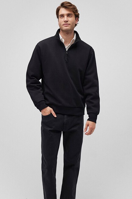 Erkek Yarım Fermuarlı Sweat 0S10278-900 Siyah (2)