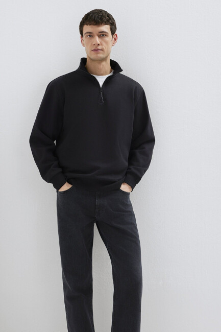Erkek Yarım Fermuarlı Sweat 0S10278-900 Siyah  (1)
