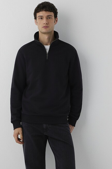 Erkek Yarım Fermuarlı Sweat 0S20027-900 Siyah (1)