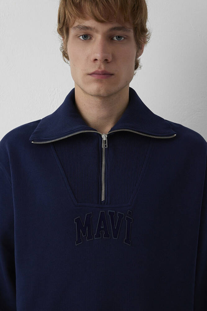 Erkek Yarım Fermuarlı Sweat 0S20212-84371 Lacivert - 7
