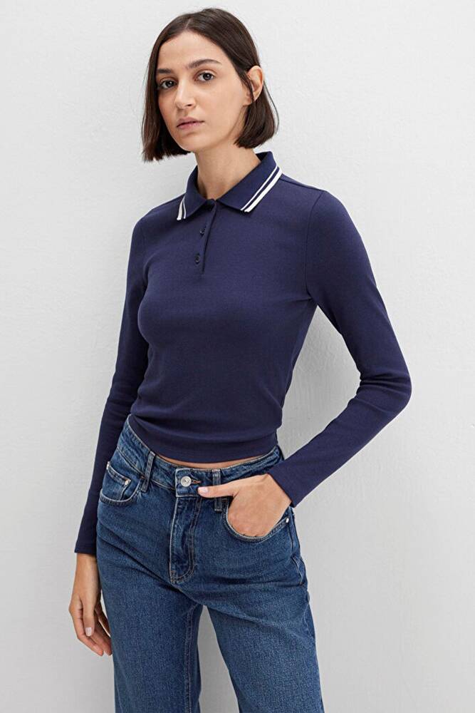 Kadın Polo Yaka Modelli Penye 1613836-80729 Lacivert 