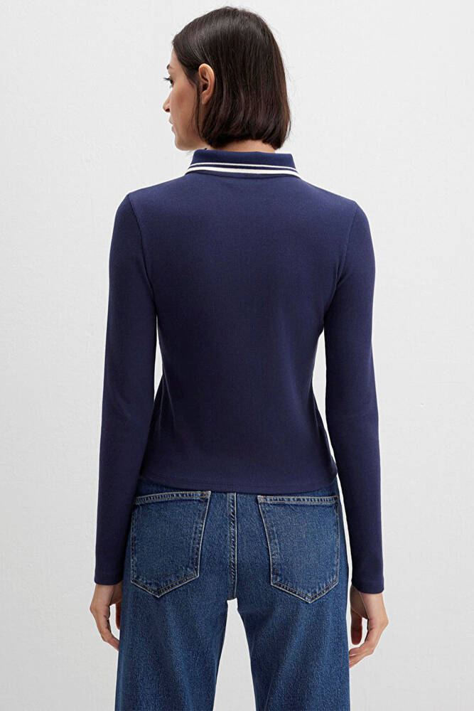 Kadın Polo Yaka Modelli Penye 1613836-80729 Lacivert 