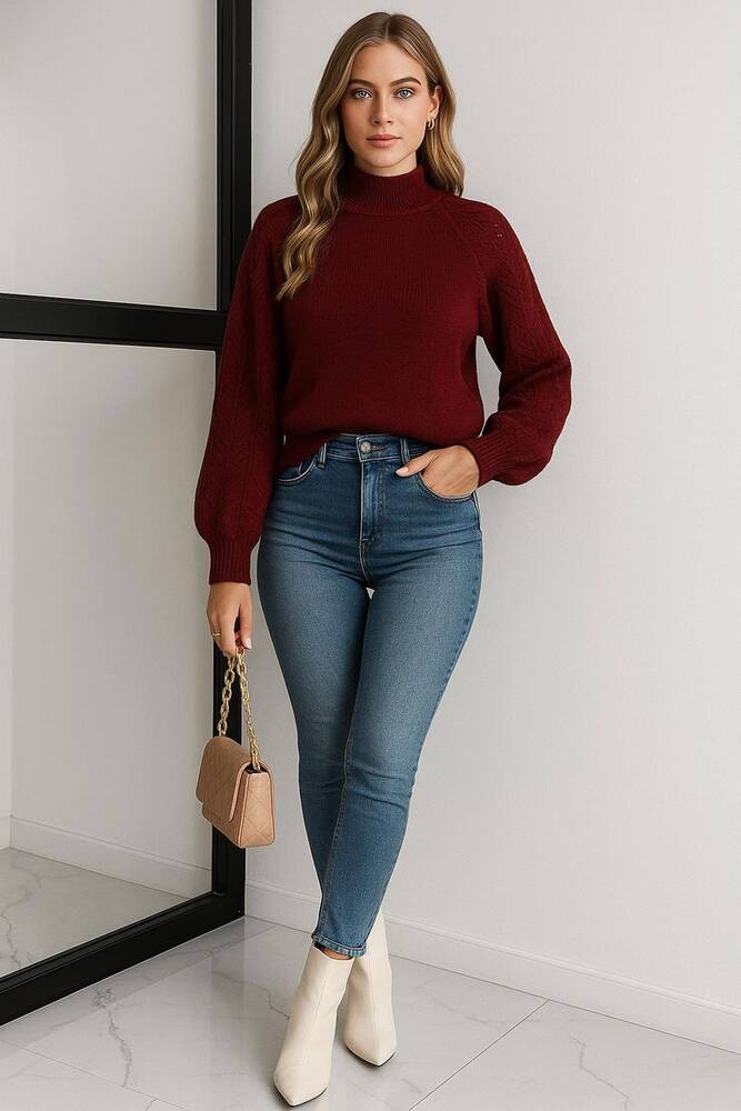 Kadın Ajurlu Kazak 25K0197K1 Bordo 