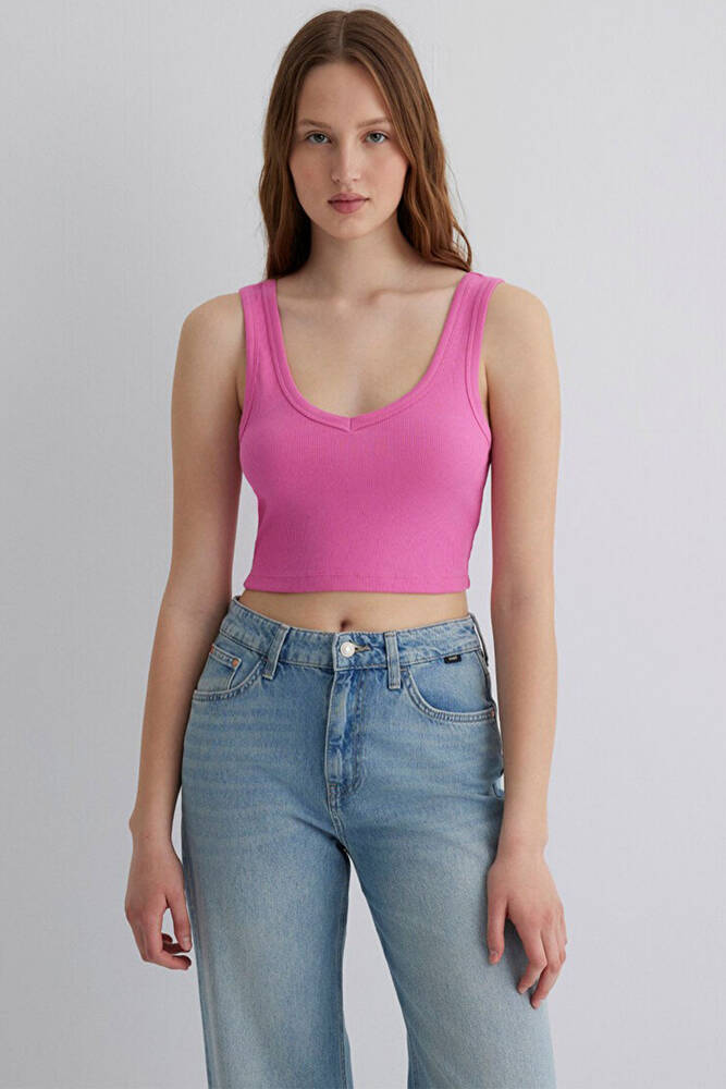 Kadın Askılı V Yaka Basic 1612375-70572 Pembe 