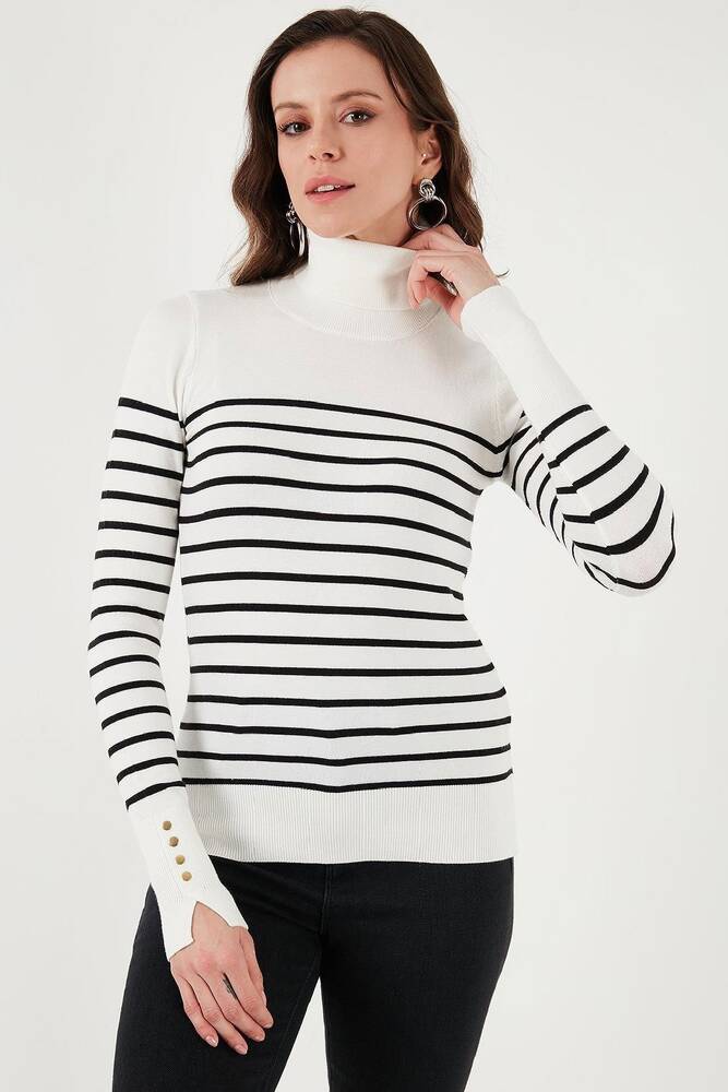 Kadın Balıkçı Yaka Kazak 25K0024K1 Beyaz 