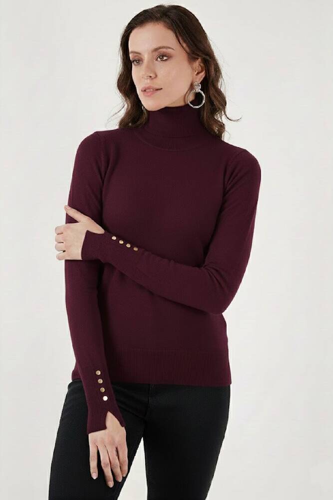 Kadın Balıkçı Yaka Kazak 25K0024K1 Bordo 