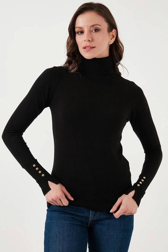 Kadın Balıkçı Yaka Kazak 25K0024K1 Siyah 