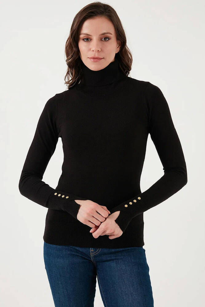 Kadın Balıkçı Yaka Kazak 25K0024K1 Siyah 