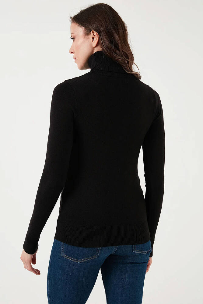 Kadın Balıkçı Yaka Kazak 25K0024K1 Siyah 