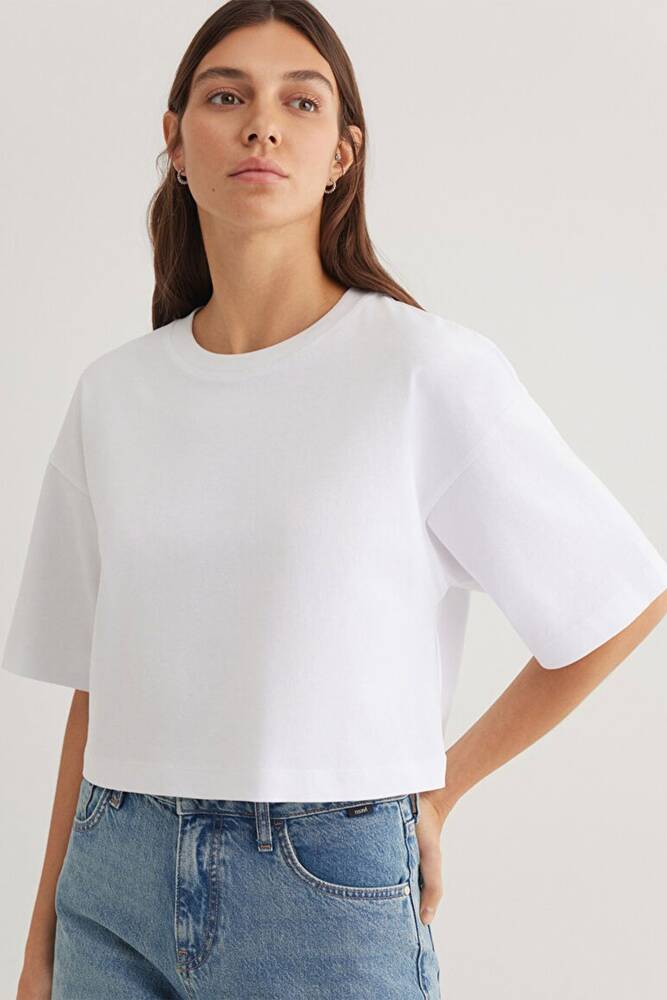 Kadın Basic Crop Tişört 1612377-620 Beyaz 