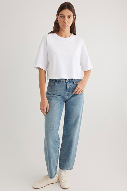 Kadın Basic Crop Tişört 1612377-620 Beyaz (2)