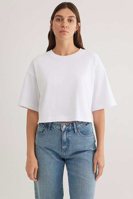 Kadın Basic Crop Tişört 1612377-620 Beyaz (3)