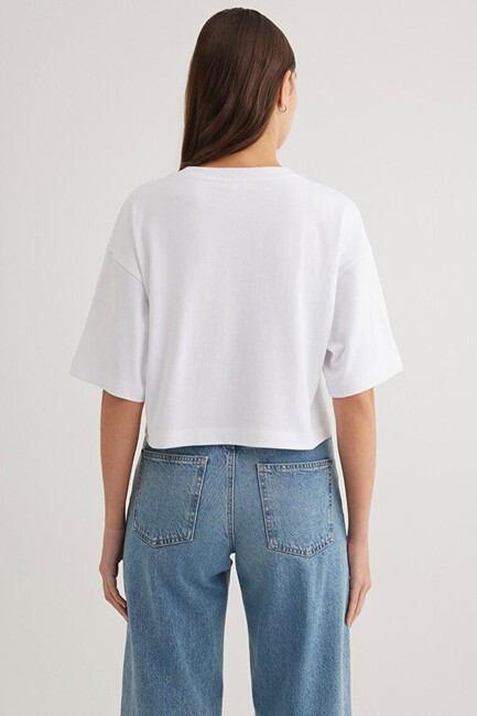 Kadın Basic Crop Tişört 1612377-620 Beyaz - Thumbnail