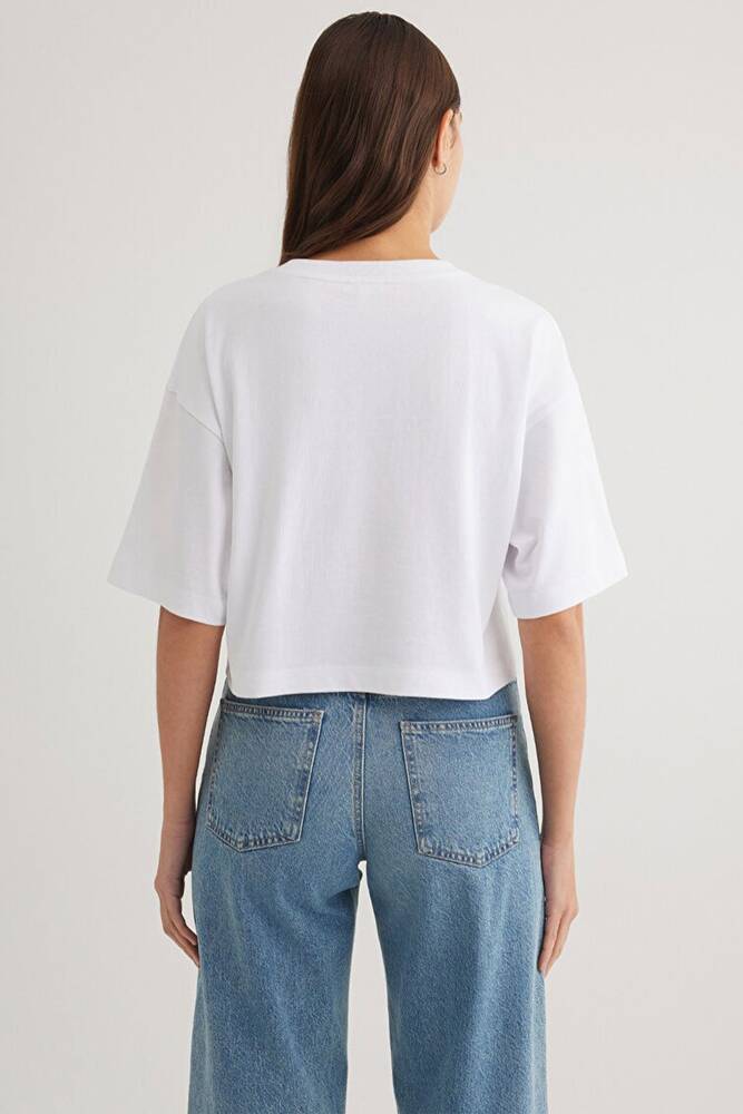 Kadın Basic Crop Tişört 1612377-620 Beyaz 