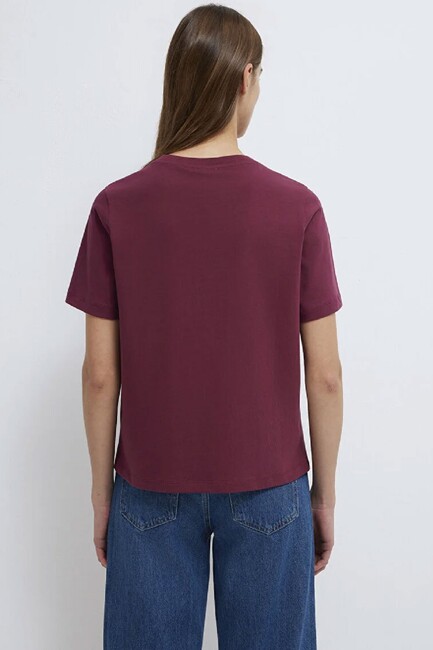 Kadın Basic Tişört 1600965-70393 Bordo - Thumbnail