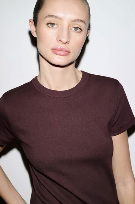 Kadın Basic Tişört 1614065-70223 Kahve (2)