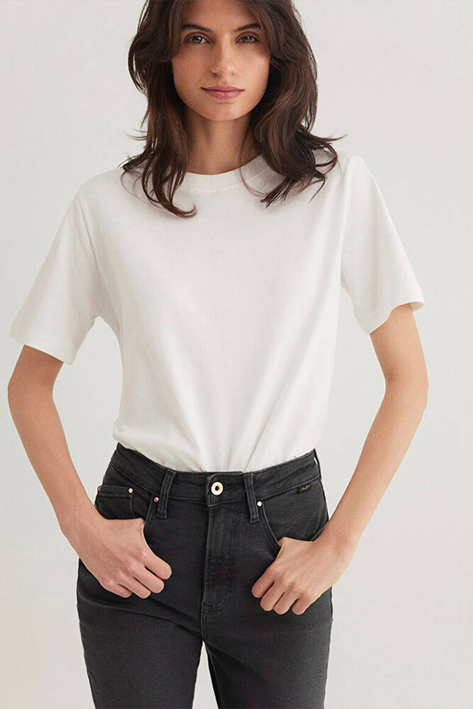 Kadın Basic Kısa Kol Tshırt 1600965-33389 Ekru 