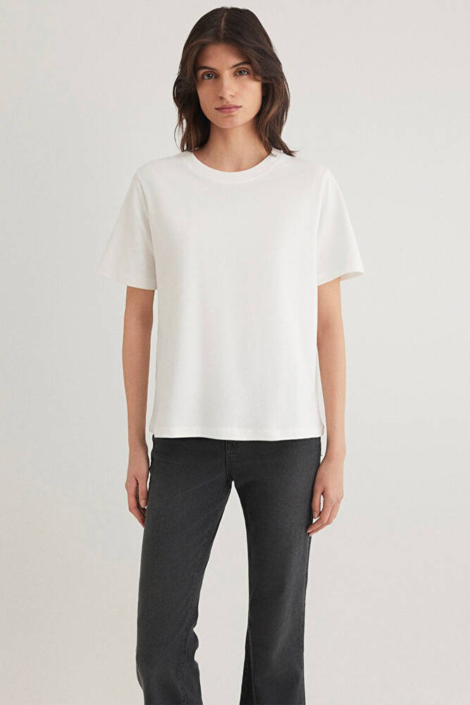 Kadın Basic Kısa Kol Tshırt 1600965-33389 Ekru 