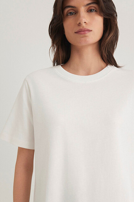 Kadın Basic Kısa Kol Tshırt 1600965-33389 Ekru - Thumbnail